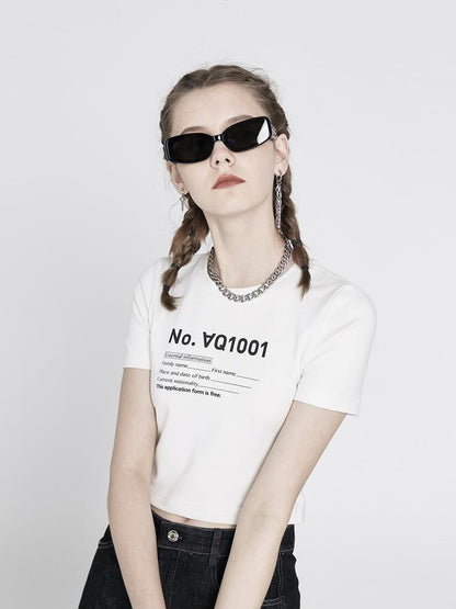 ANYQUESTION Black And White Printed Stretch Slim Fit Short Sleeve Women&