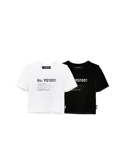 ANYQUESTION Black And White Printed Stretch Slim Fit Short Sleeve Women&