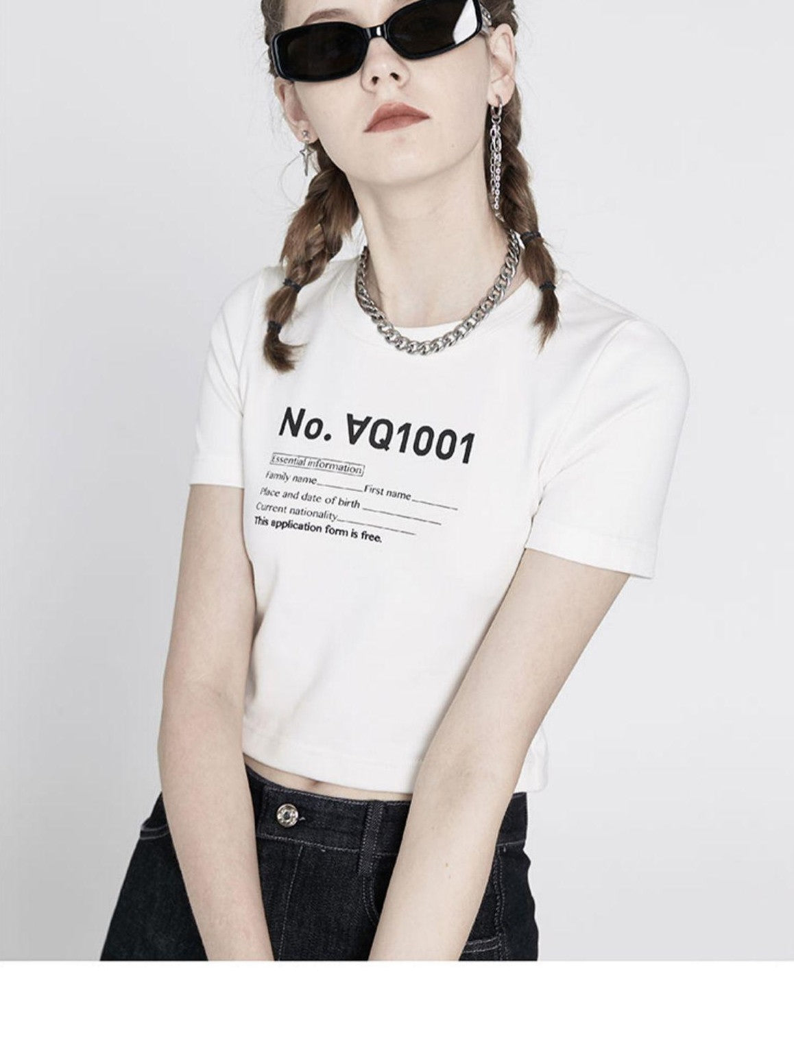 ANYQUESTION Black And White Printed Stretch Slim Fit Short Sleeve Women&