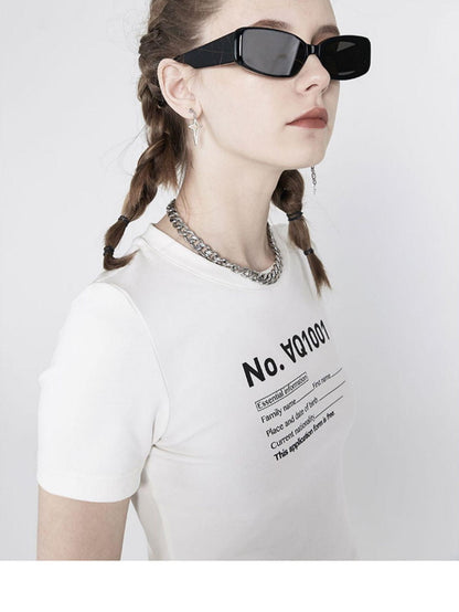 ANYQUESTION Black And White Printed Stretch Slim Fit Short Sleeve Women&