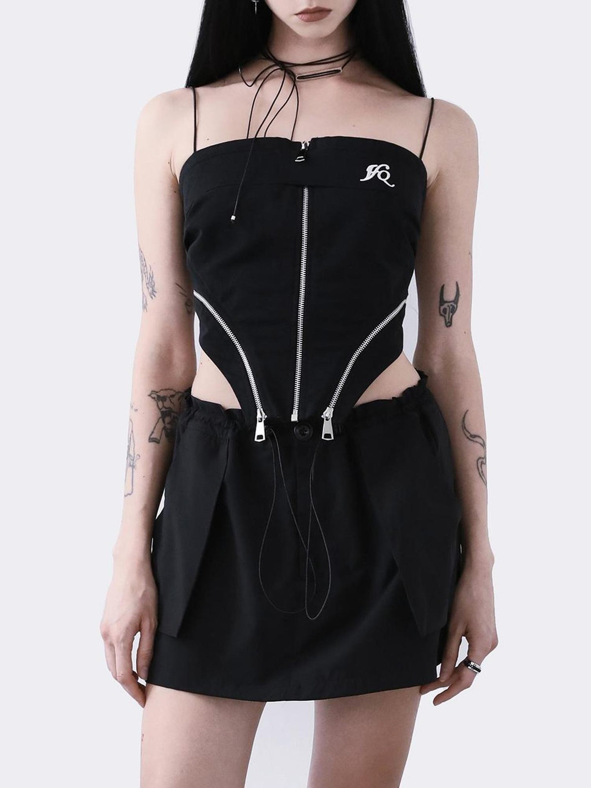 ANYQUESTION Black And White Ribbon Drawstring Elastic Waist Women&