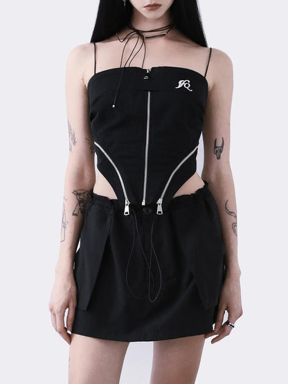 ANYQUESTION Black And White Ribbon Drawstring Elastic Waist Women&