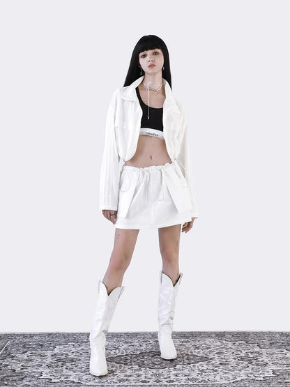 ANYQUESTION Black And White Ribbon Drawstring Elastic Waist Women&