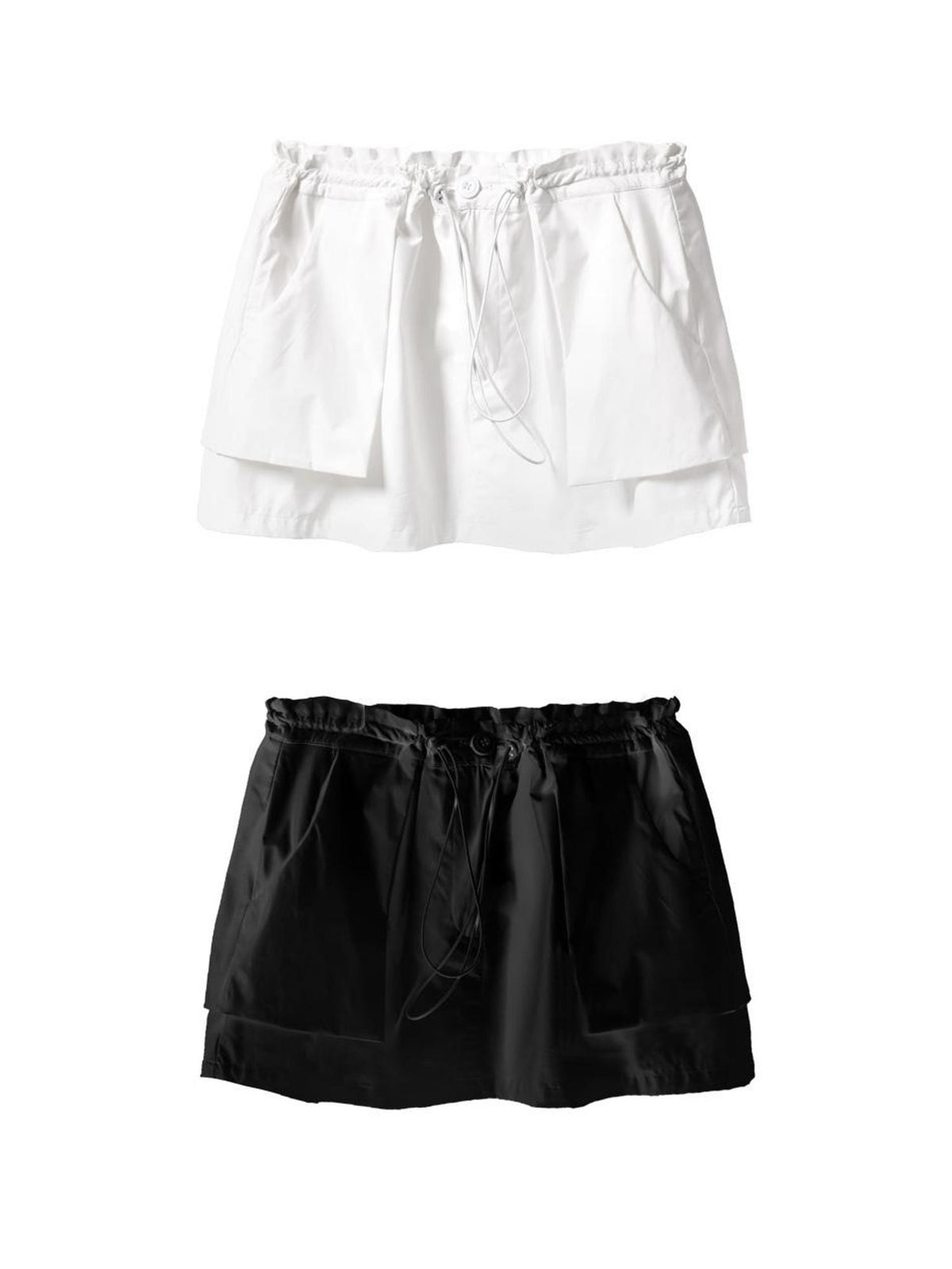 ANYQUESTION Black And White Ribbon Drawstring Elastic Waist Women&