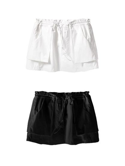 ANYQUESTION Black And White Ribbon Drawstring Elastic Waist Women&
