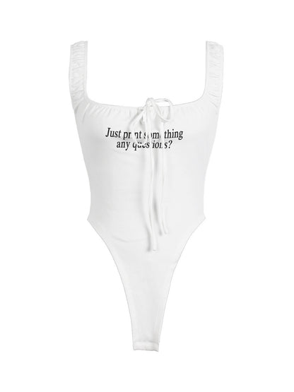 ANYQUESTION_Black_And_White_Ruched_Letter_Print_High_Cut_Tie_Women&