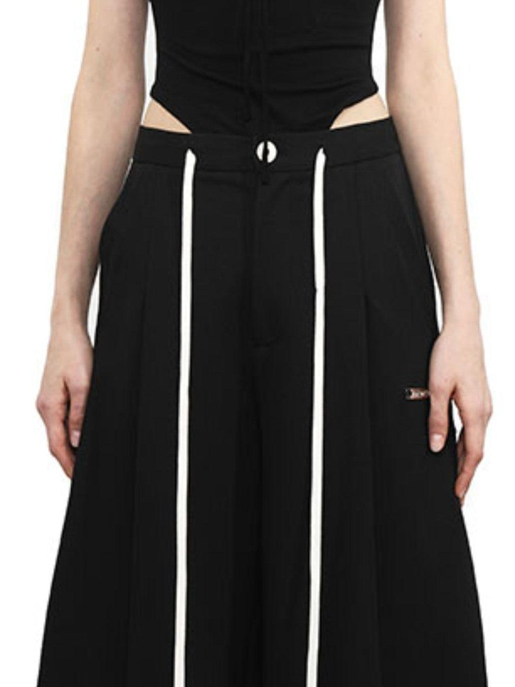 ANYQUESTION Black And White Ruched Letter Print High Cut Tie Women&