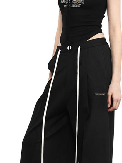 ANYQUESTION Black And White Ruched Letter Print High Cut Tie Women&