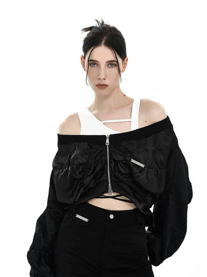 ANYQUESTION Black And White Ruched Shell Convertible Women&