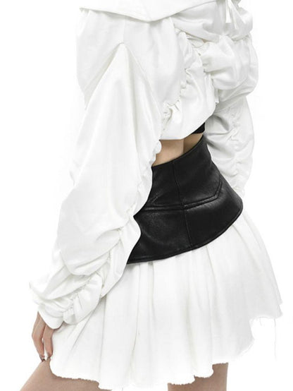 ANYQUESTION Black And White Ruched Shell Convertible Women&
