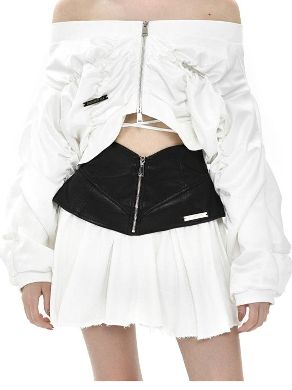 ANYQUESTION Black And White Ruched Shell Convertible Women&
