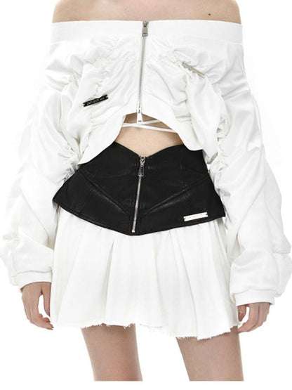 ANYQUESTION Black And White Ruched Shell Convertible Women&