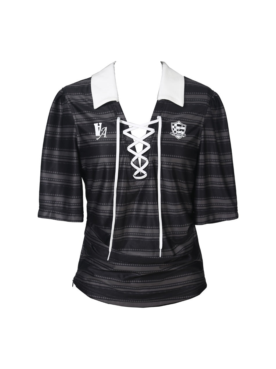 ANYQUESTION_Black_And_White_Striped_V-neck_Tie_Ruched_Women&
