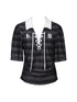 ANYQUESTION_Black_And_White_Striped_V-neck_Tie_Ruched_Women&
