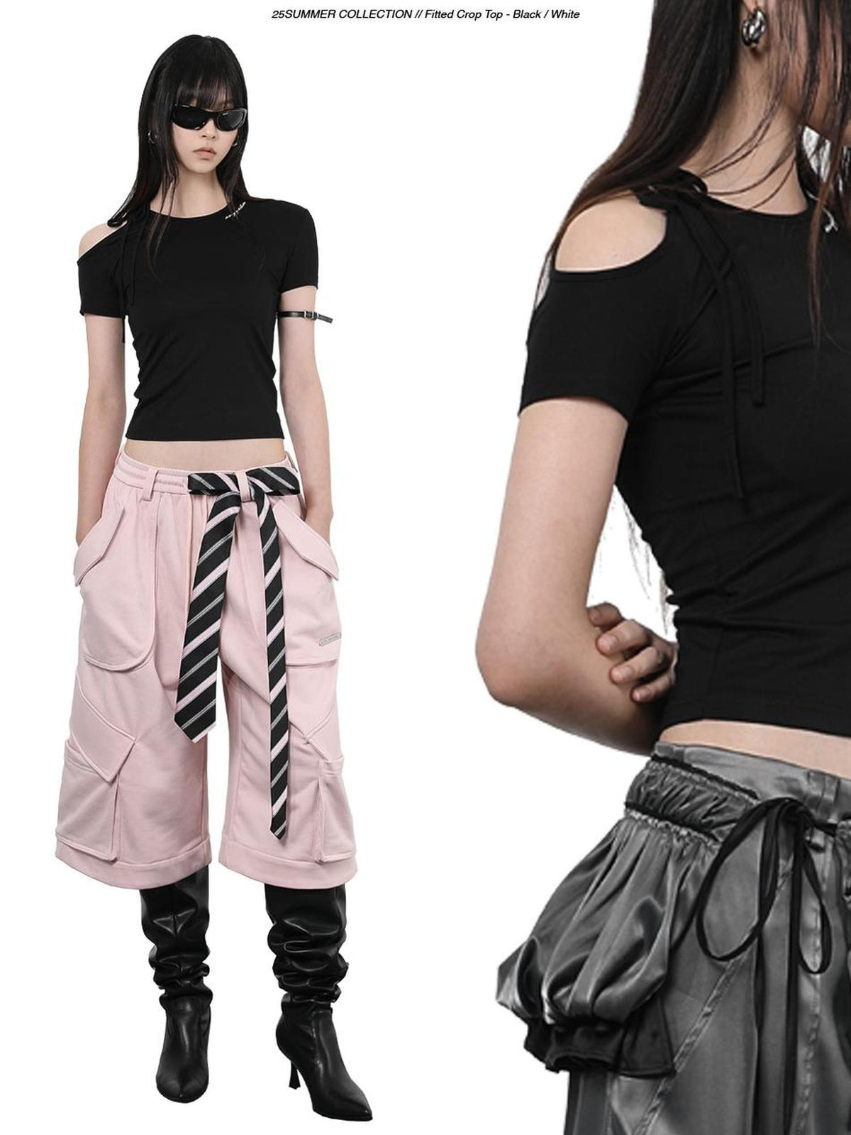 ANYQUESTION Black And White Tie Two Way Slim Women&