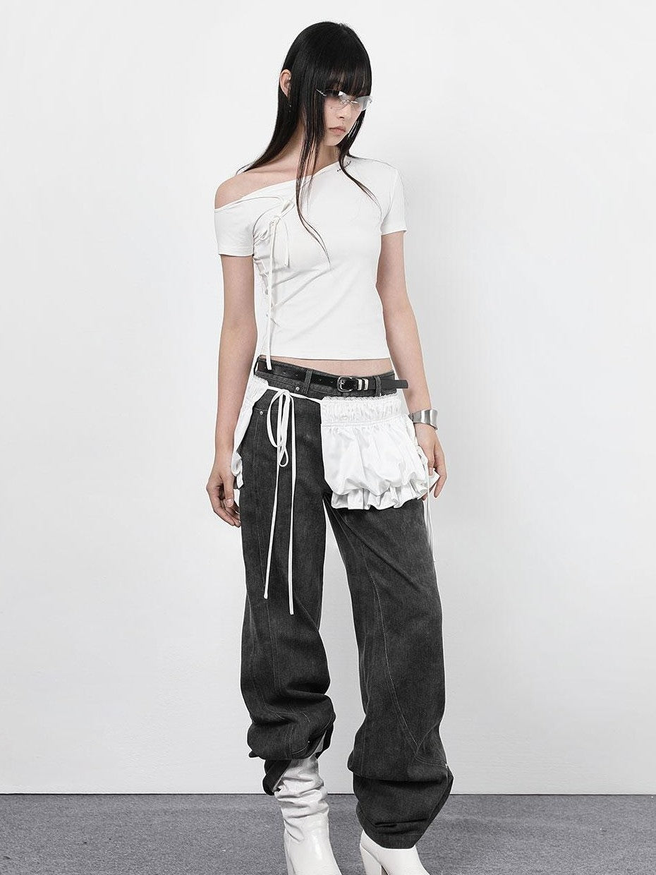 ANYQUESTION Black And White Tie Two Way Slim Women&