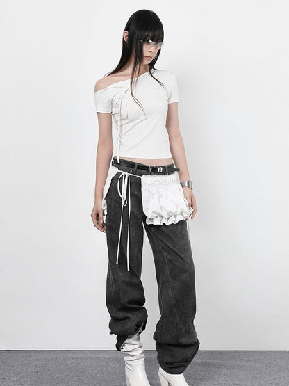 ANYQUESTION Black And White Tie Two Way Slim Women&