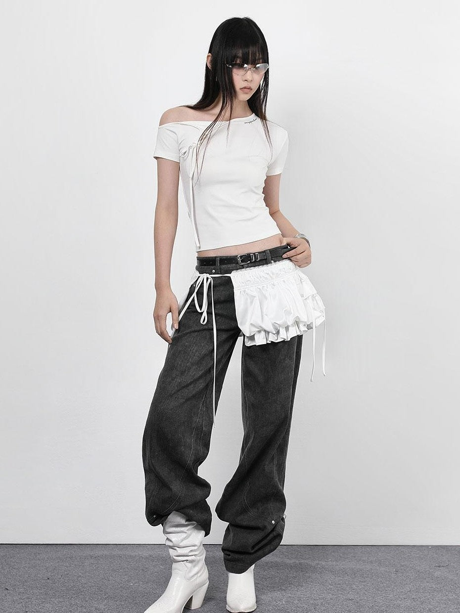 ANYQUESTION Black And White Tie Two Way Slim Women&