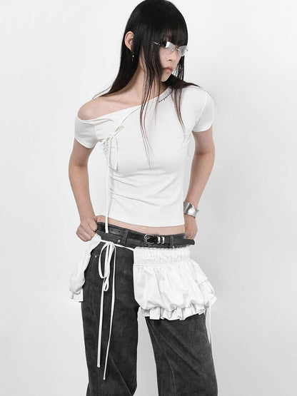 ANYQUESTION Black And White Tie Two Way Slim Women&