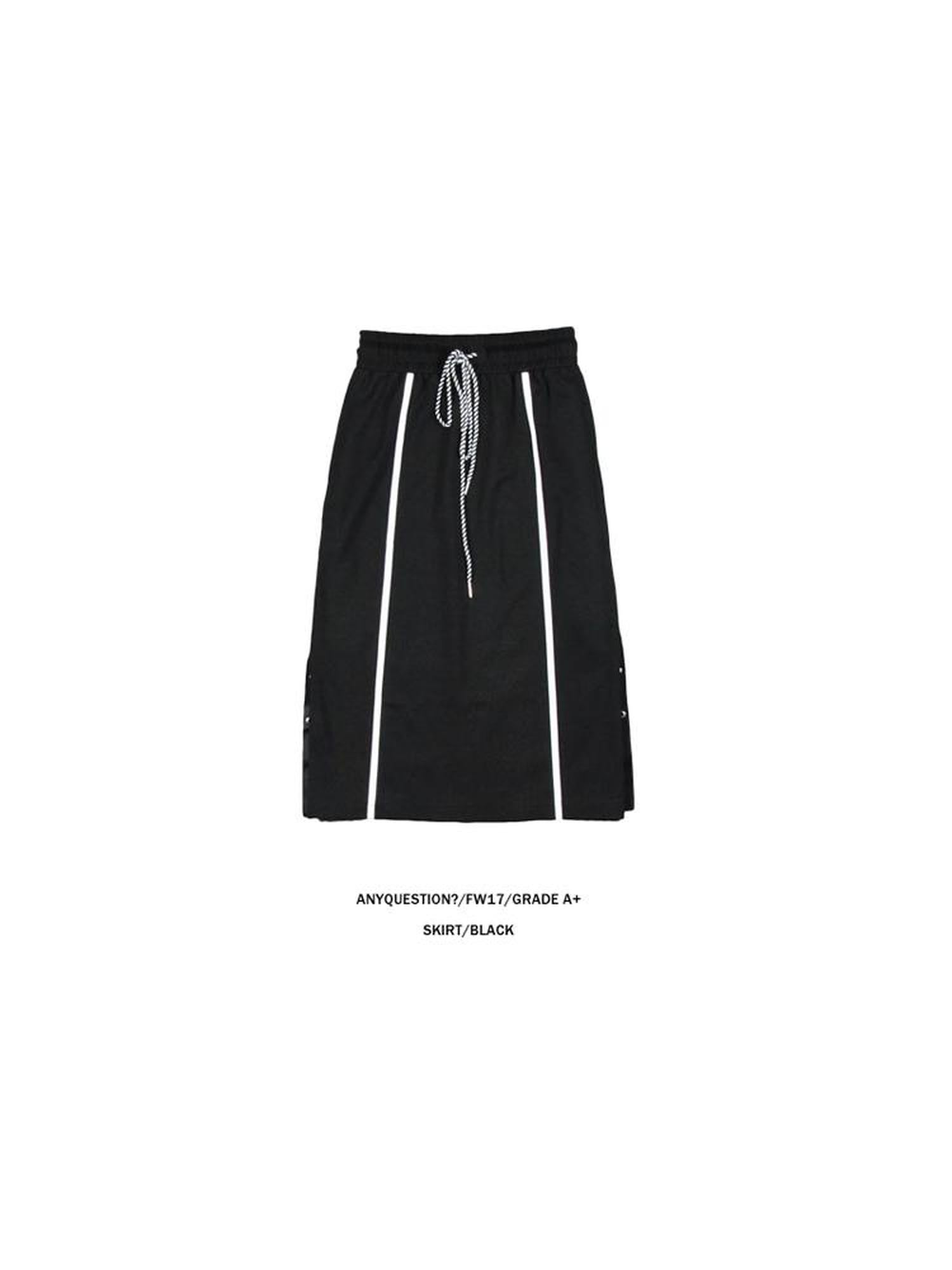 ANYQUESTION Black Contrast Stitch Panel Striped Side Snap Tie Women&