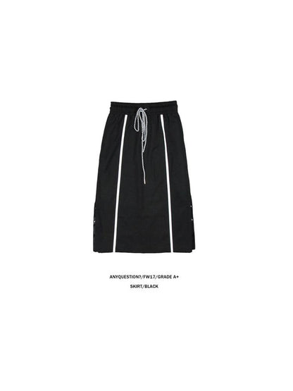 ANYQUESTION Black Contrast Stitch Panel Striped Side Snap Tie Women&