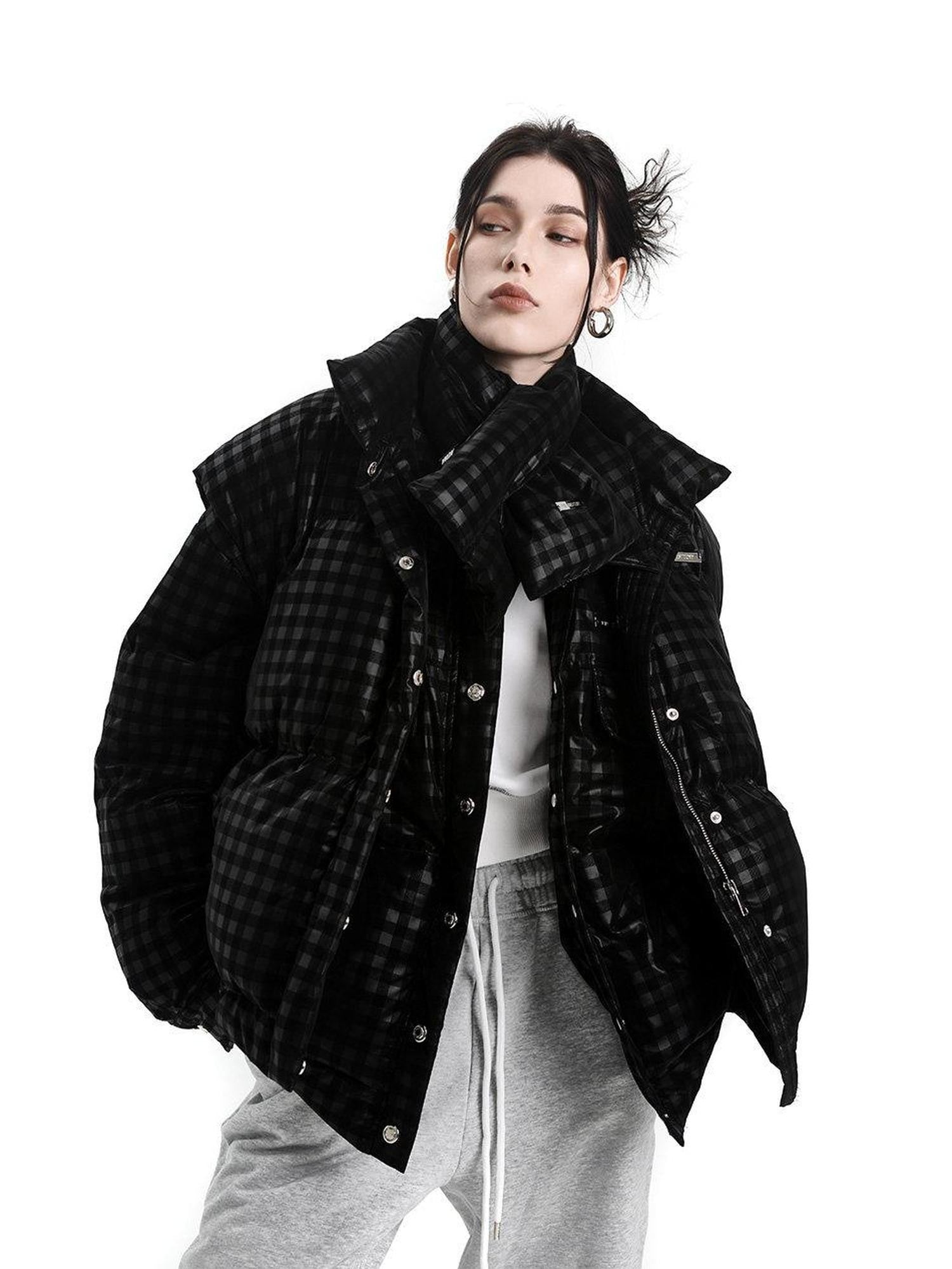 ANYQUESTION Black Dark Grid Pattern Women&