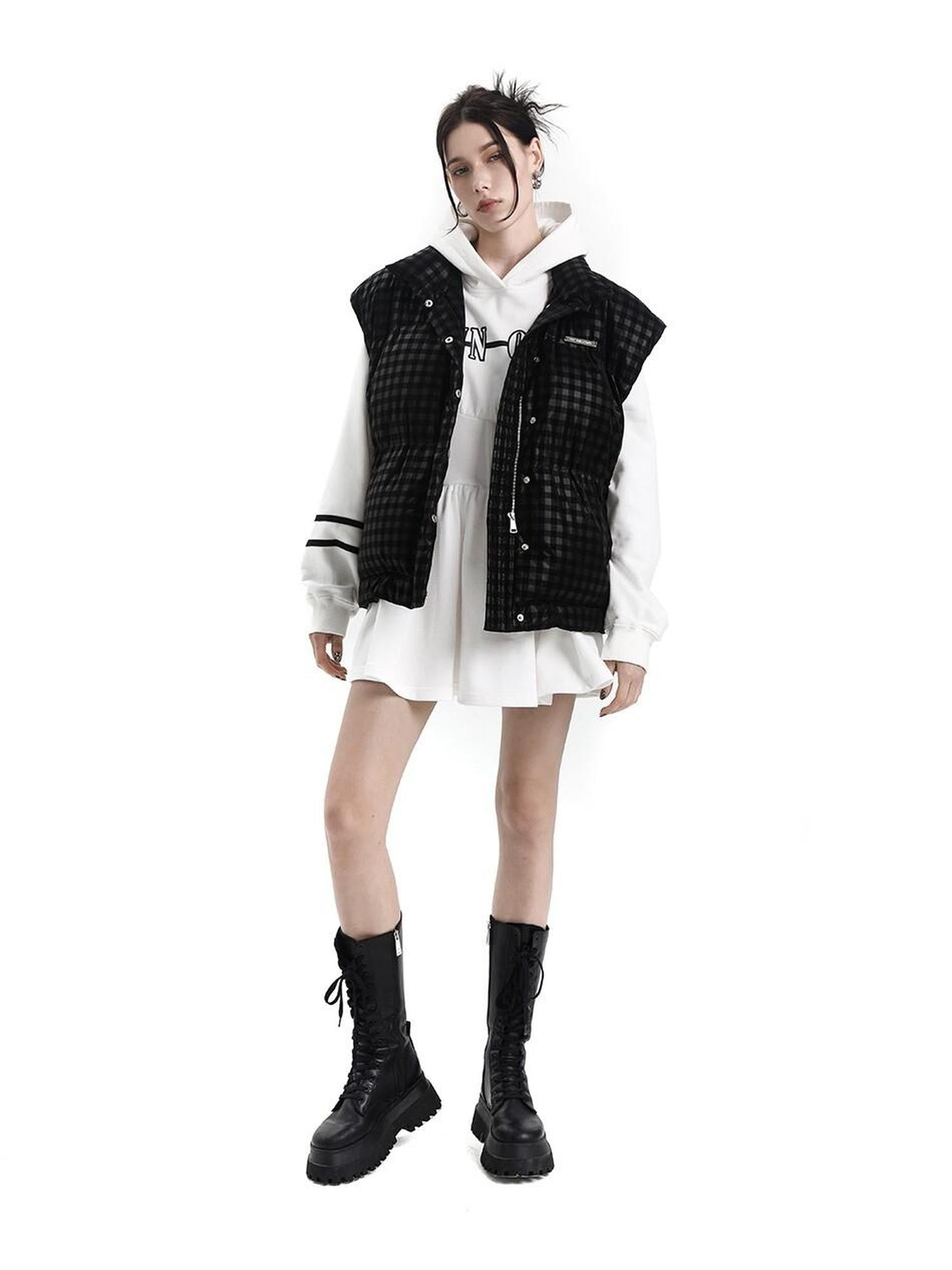ANYQUESTION Black Dark Grid Quilted Street Women&