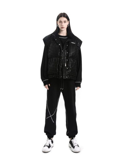 ANYQUESTION Black Dark Grid Quilted Street Women&