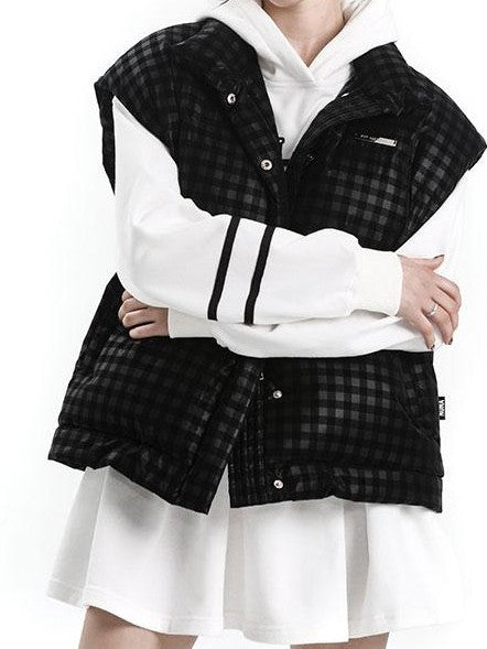 ANYQUESTION Black Dark Grid Quilted Street Women&