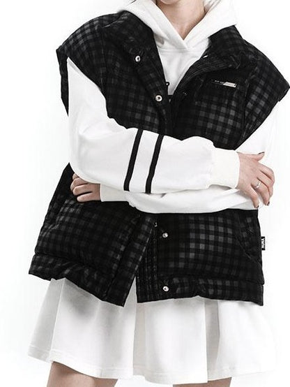 ANYQUESTION Black Dark Grid Quilted Street Women&