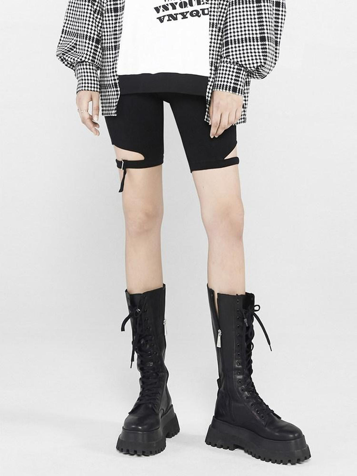 ANYQUESTION Black Deconstructed Cutout Stretch Slim Women&