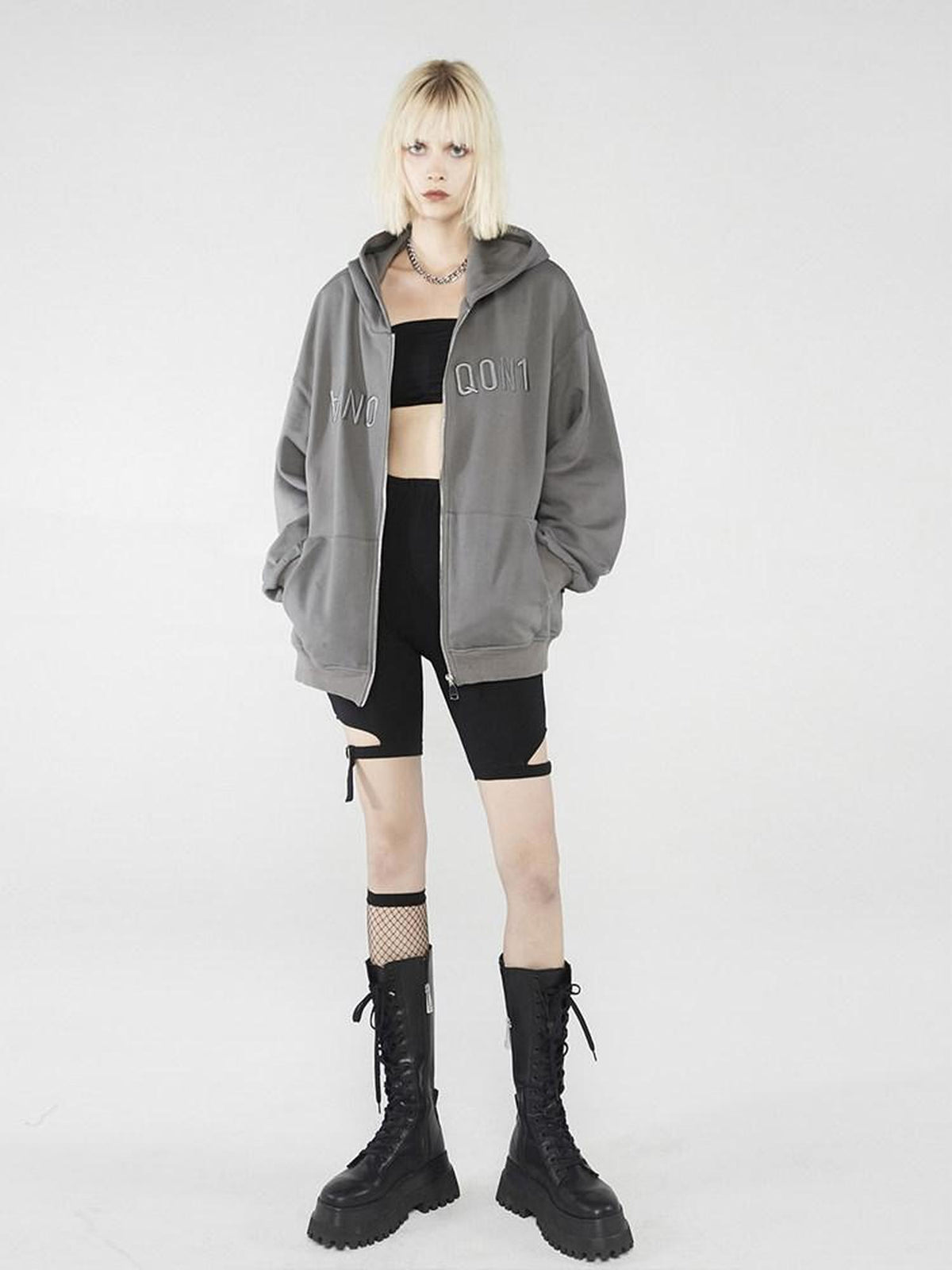 ANYQUESTION Black Deconstructed Cutout Stretch Slim Women&