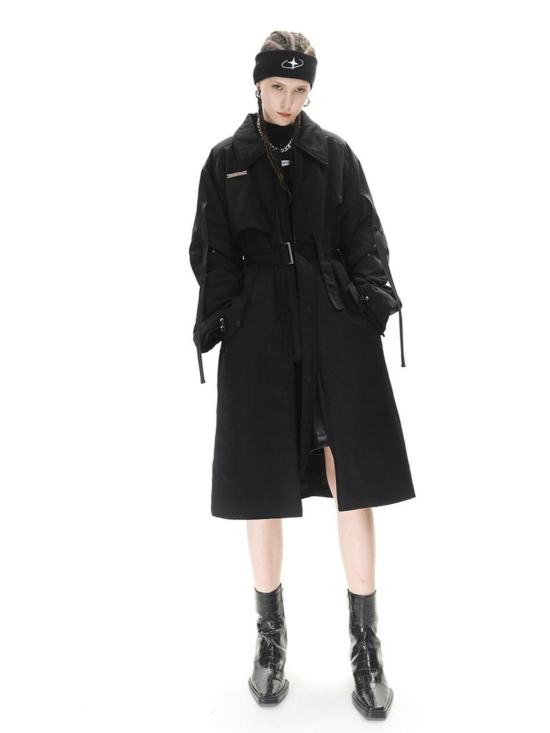 ANYQUESTION Black Deconstructed Functional Cinched Waist Women&
