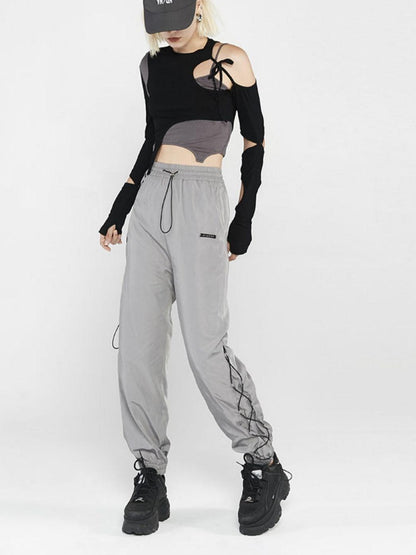ANYQUESTION Black Gray Deconstructed Tie Detachable Slim Knit Women&