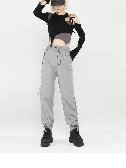 ANYQUESTION Black Gray Deconstructed Tie Detachable Slim Knit Women&