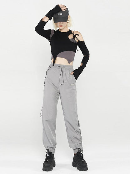 ANYQUESTION Black Gray Deconstructed Tie Detachable Slim Knit Women&