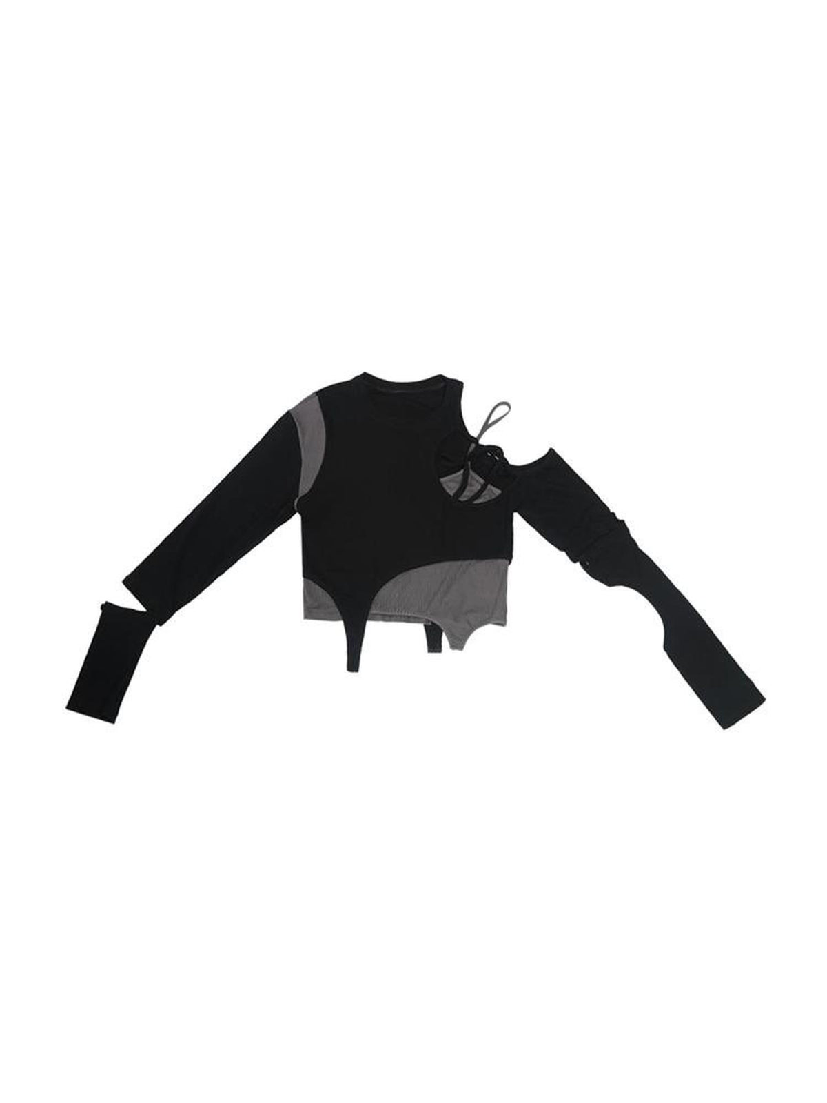 ANYQUESTION Black Gray Deconstructed Tie Detachable Slim Knit Women&