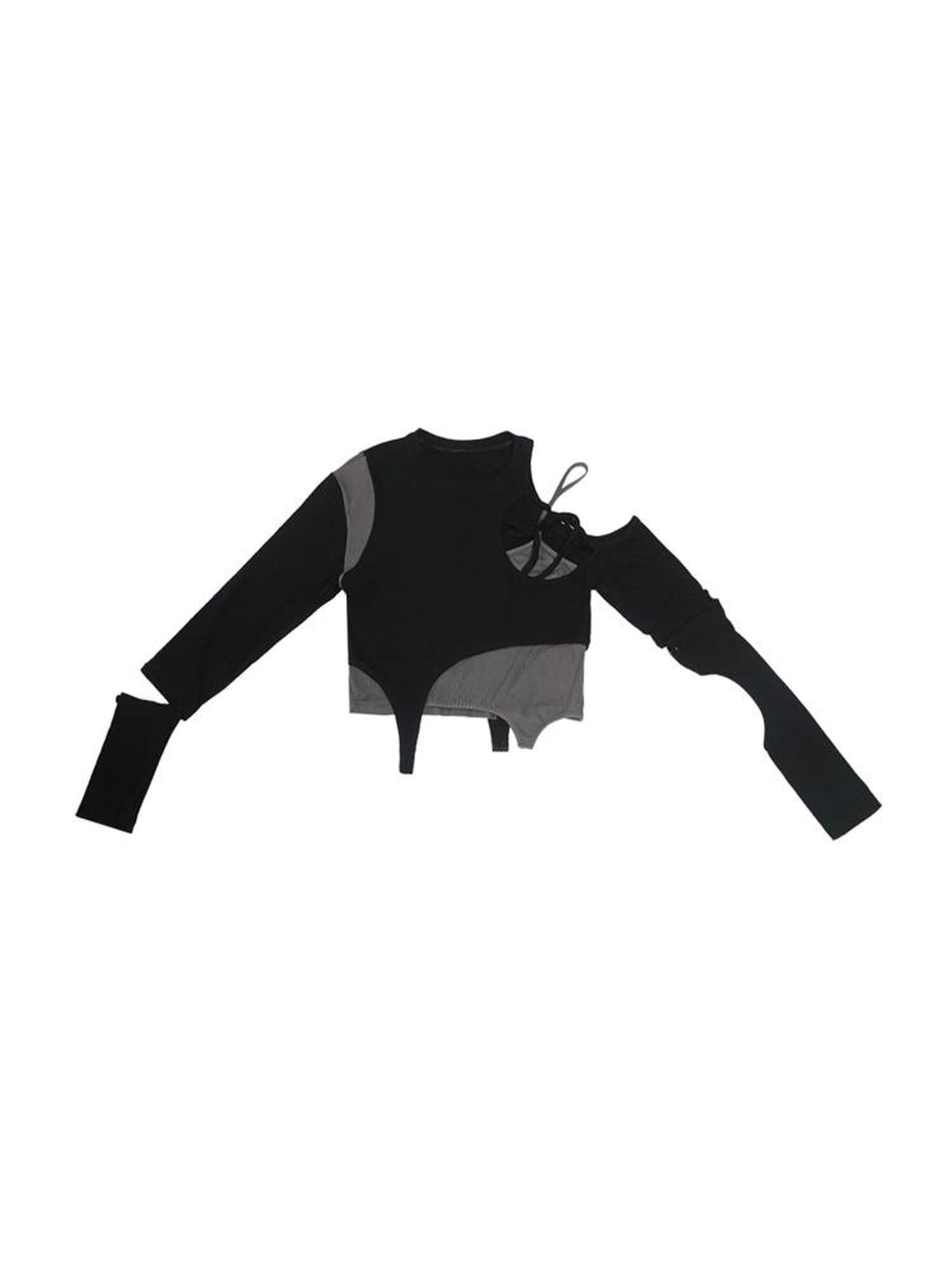 ANYQUESTION Black Gray Deconstructed Tie Detachable Slim Knit Women&