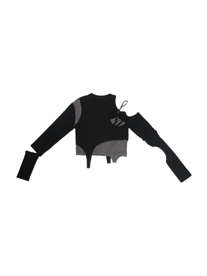 ANYQUESTION Black Gray Deconstructed Tie Detachable Slim Knit Women&