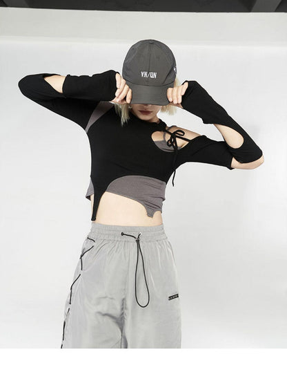 ANYQUESTION Black Gray Deconstructed Tie Detachable Slim Knit Women&