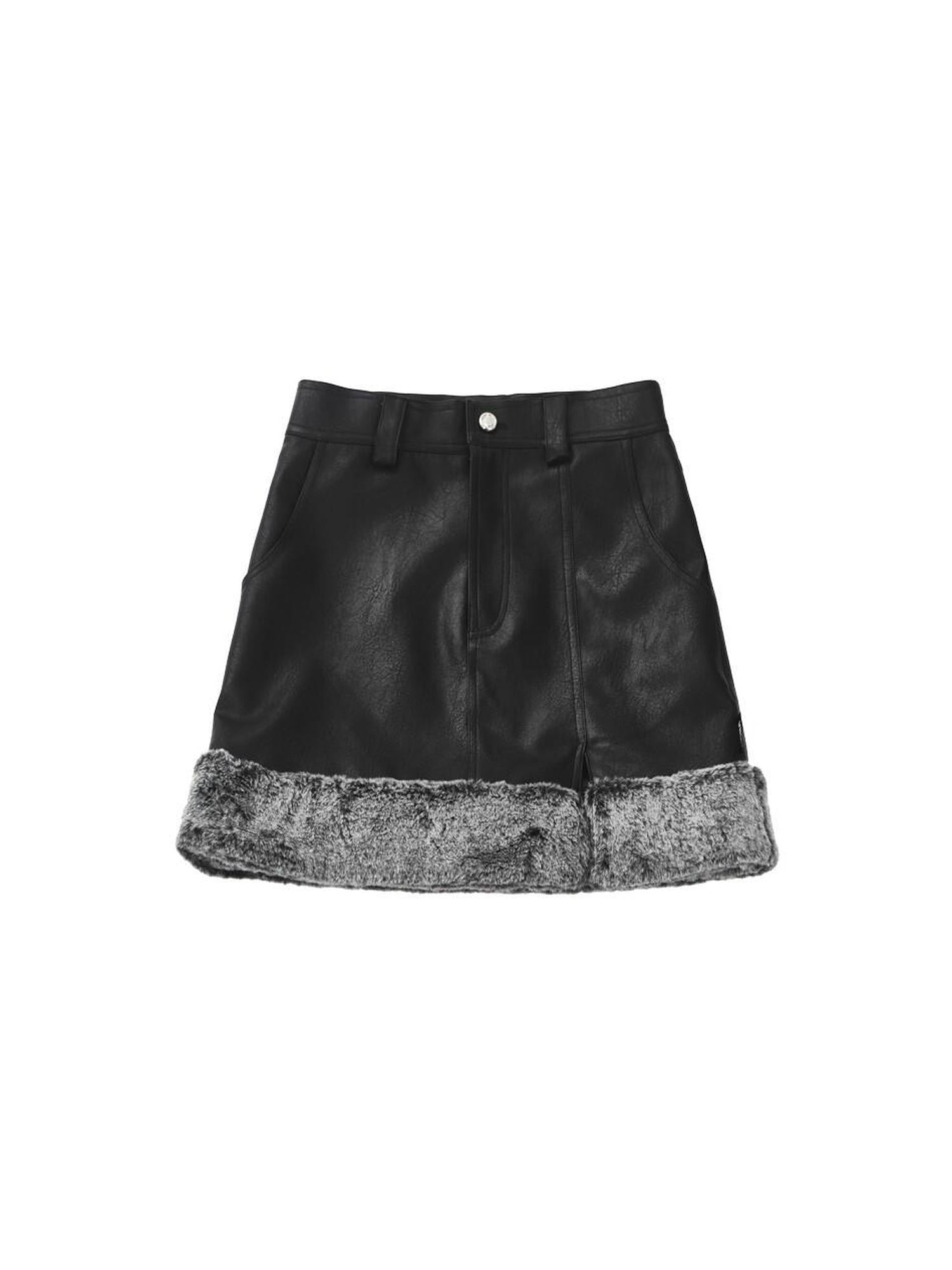 ANYQUESTION Black Gray Fur Panel Slit High Waist Women&