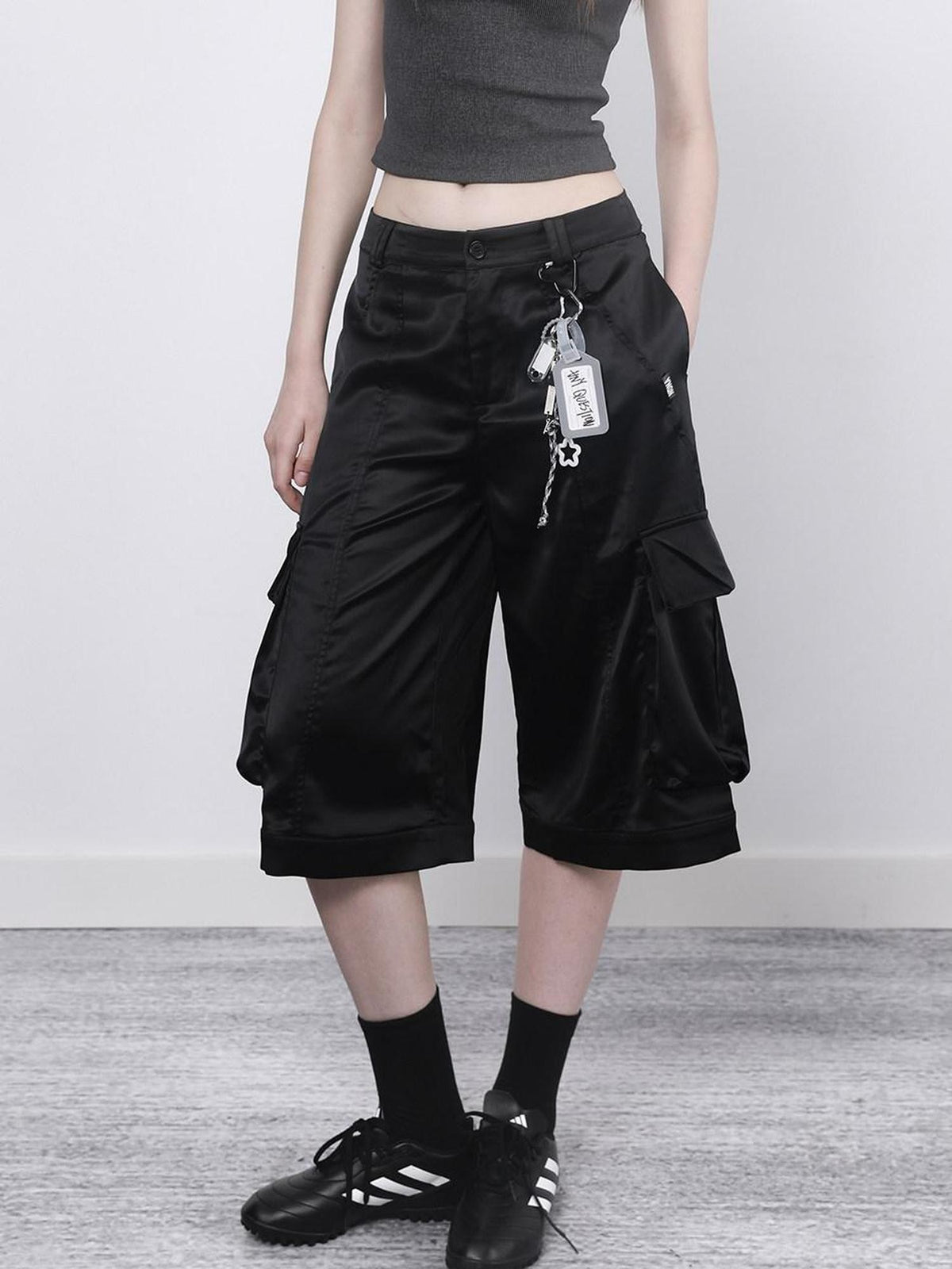 ANYQUESTION Black Gray Green Low Waist Pocket Cargo Women&