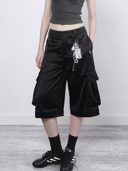 ANYQUESTION Black Gray Green Low Waist Pocket Cargo Women&
