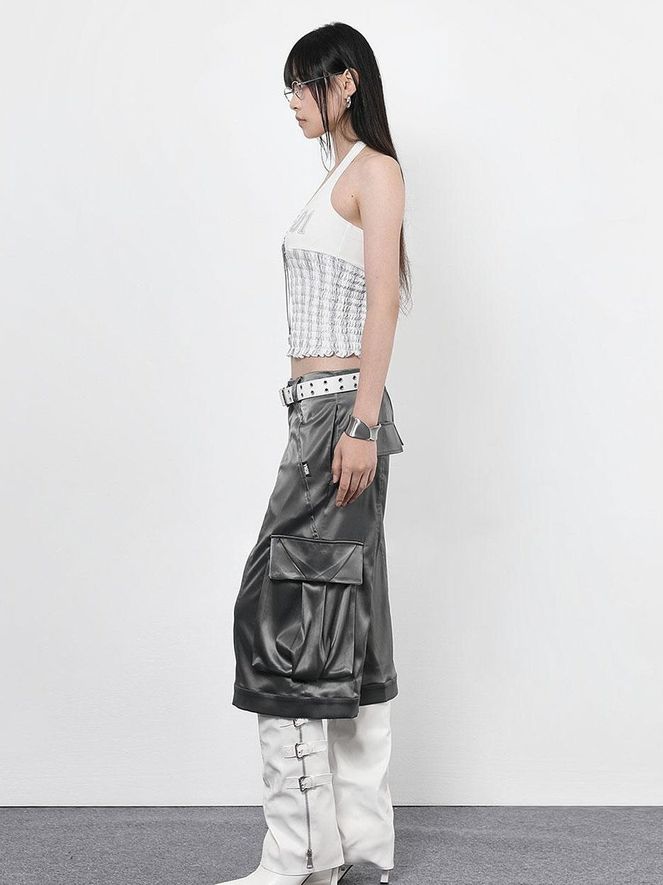 ANYQUESTION Black Gray Green Low Waist Pocket Cargo Women&