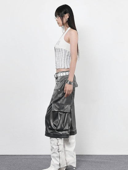 ANYQUESTION Black Gray Green Low Waist Pocket Cargo Women&