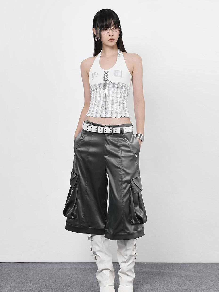 ANYQUESTION Black Gray Green Low Waist Pocket Cargo Women&