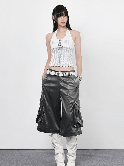 ANYQUESTION Black Gray Green Low Waist Pocket Cargo Women&