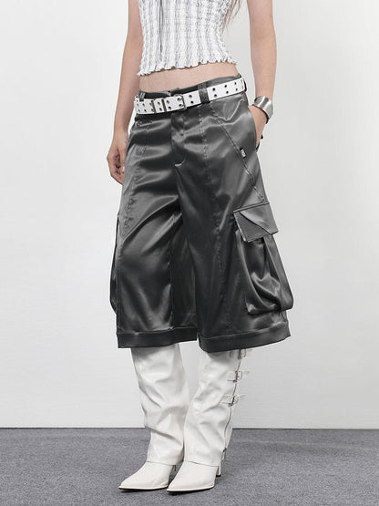 ANYQUESTION Black Gray Green Low Waist Pocket Cargo Women&