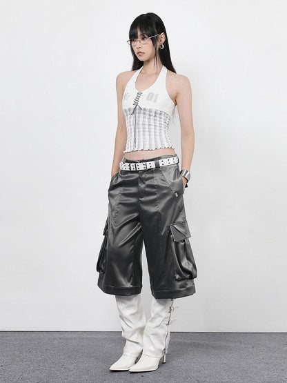 ANYQUESTION Black Gray Green Low Waist Pocket Cargo Women&