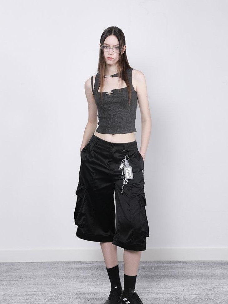 ANYQUESTION Black Gray Green Low Waist Pocket Cargo Women&